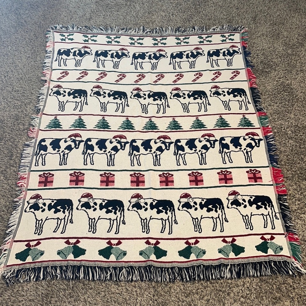 Holiday cow print decorative throw blanket